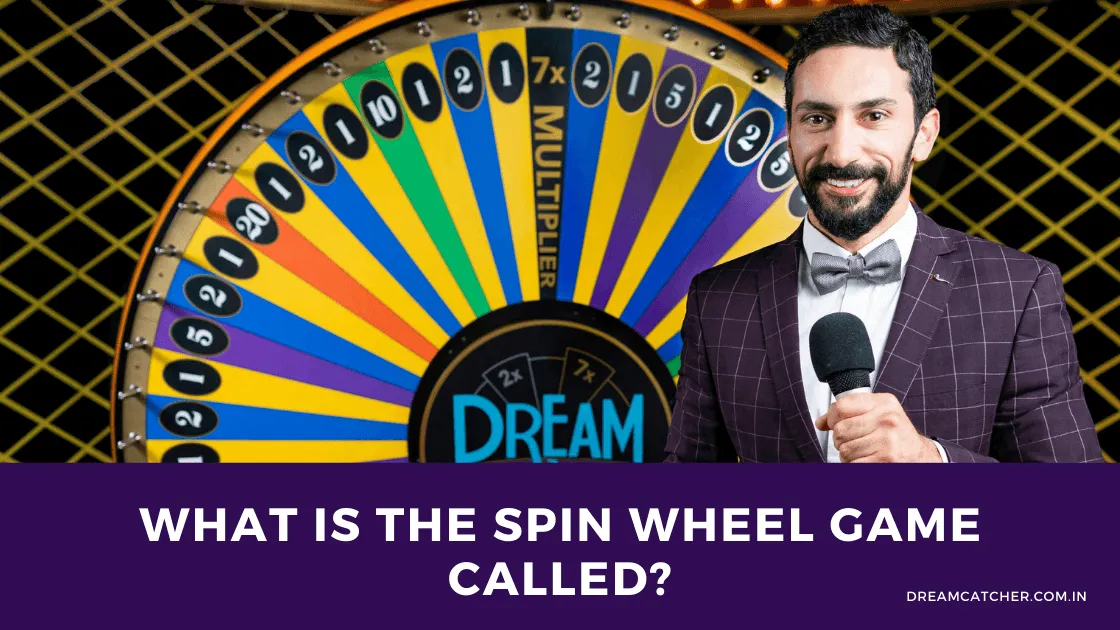 Male game host standing in front of the Dream Catcher spin wheel game
